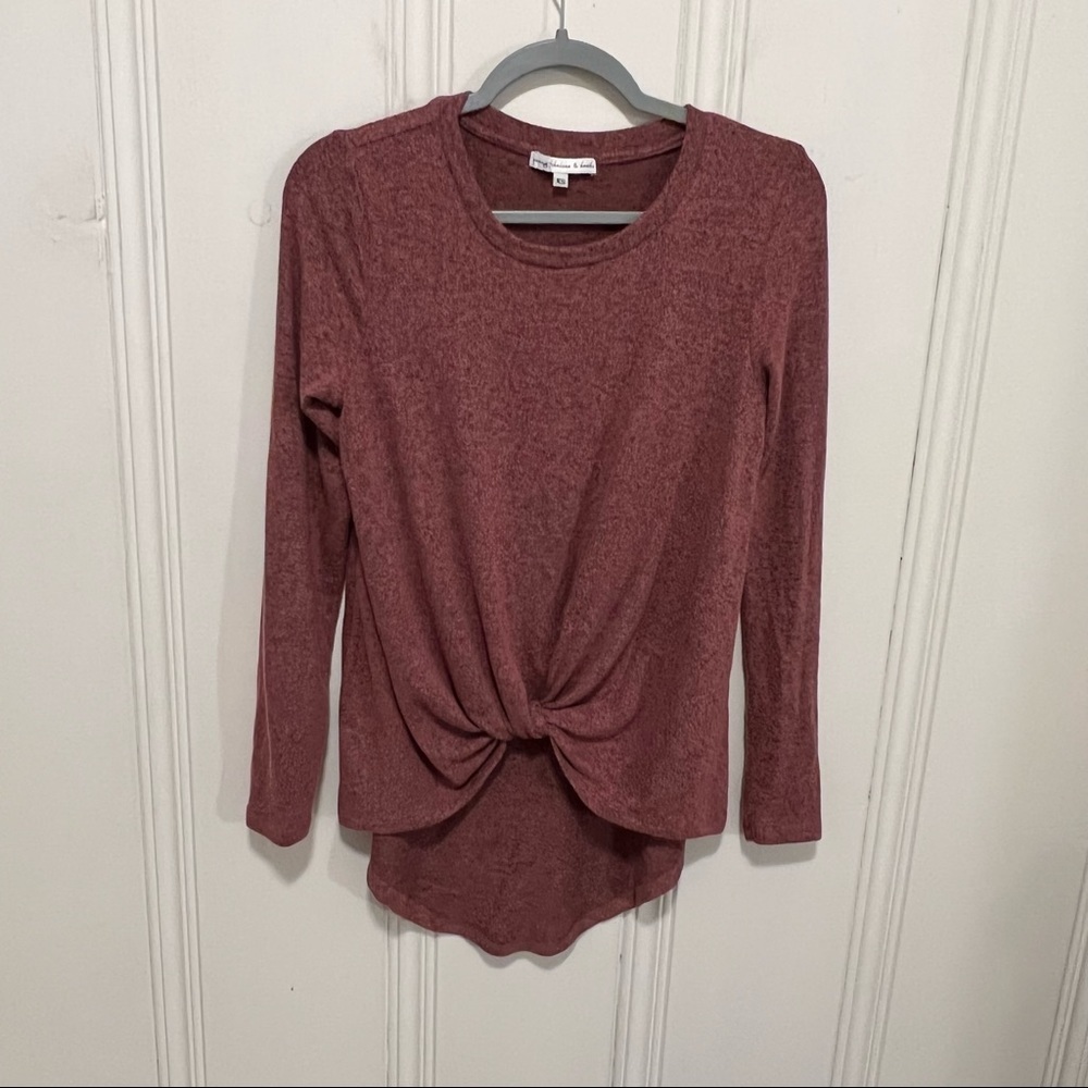 Young Fabulous & Broke Mauve Pink Heather Bow Tie Long Sleeve Casual T-Shirt XS